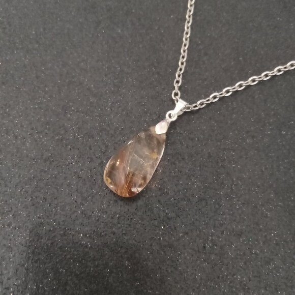 Golden rutilated quartz teardrop pendant on 20" inch silver necklace new - Picture 7 of 8